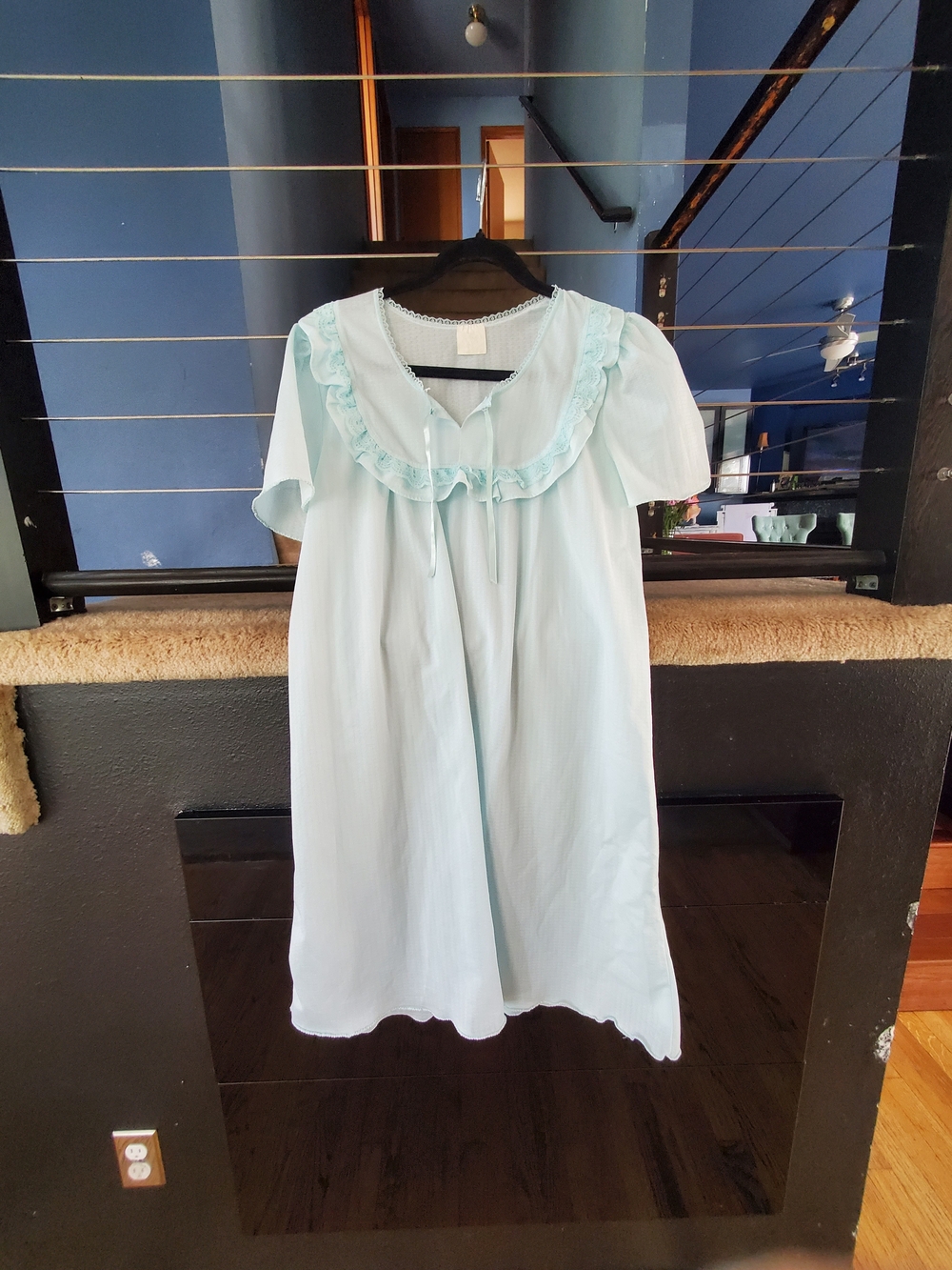 Light Aqua Ruffle-Trim Short-Sleeve Sleep Chemise